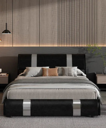 Queen Size Lift Up Storage Bed Frame with Stainless steel sheet,Upholstered Platform Hydraulic Bed Frame with Wood Slats,Suit fo