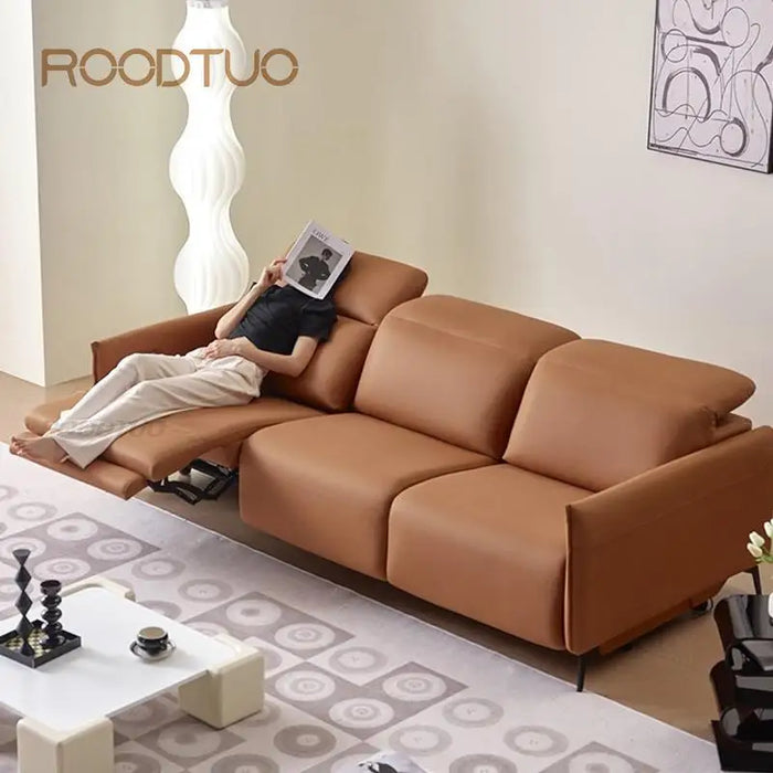 Leather Couch Modern Soft High Rebound Sponge Living Room Furniture Electric Stretching Seat Multifunctional Double Sofa