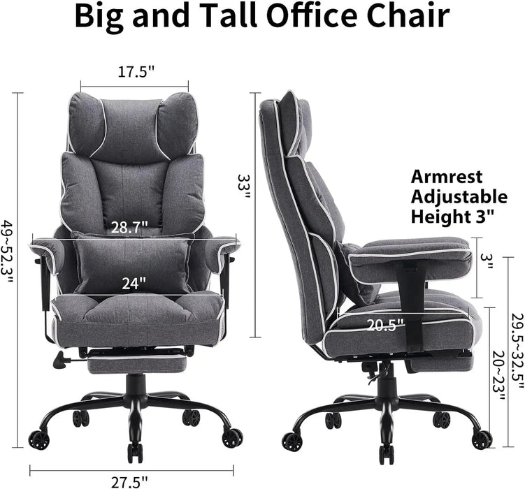 Efomao Fabric Office Chair, Big and Tall Office Chair 400 lb Weight Capacity, High Back Executive Office Chair with Foot Rest,