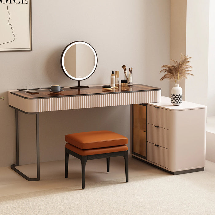 Italian Minimalist Computer Desk and Dressing Table Combo with Mirror, Luxurious and Expandable with Cabinets, Corner Bookshelf