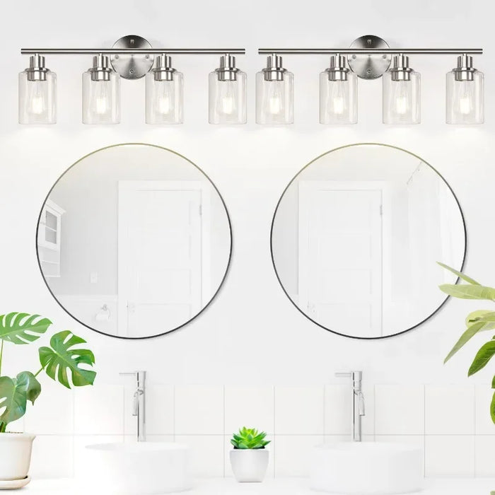 4-Light Bathroom Light Fixtures, Brushed Nickel Modern Vanity Lights Over Mirror with Clear Glass Shade, Bathroom Wall Lamp for