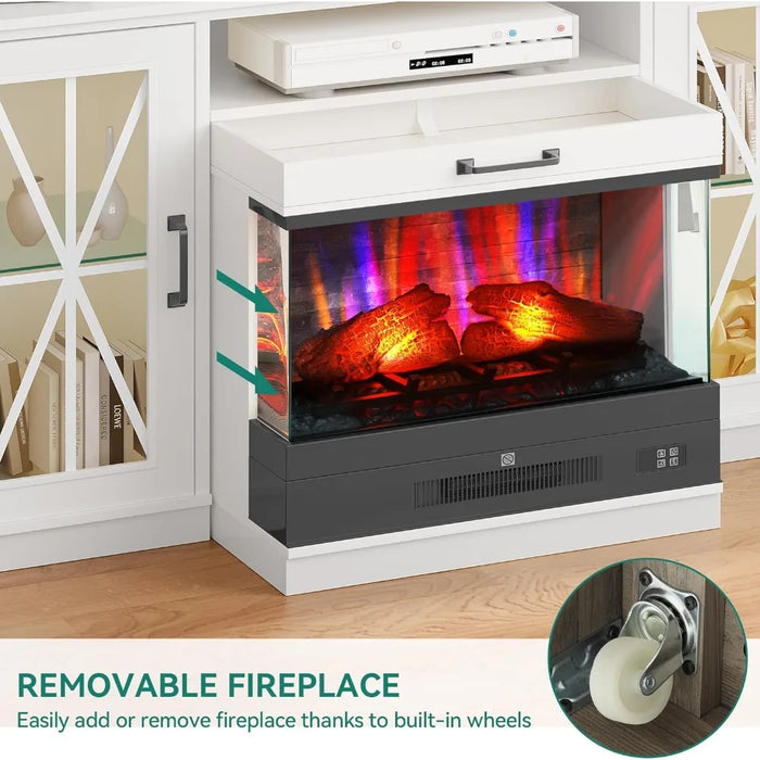 70 Inch Electric Fireplace TV Stand for TVs up to 80", LED with Slidable Fireplace, TV Stands with Storage Cabinets