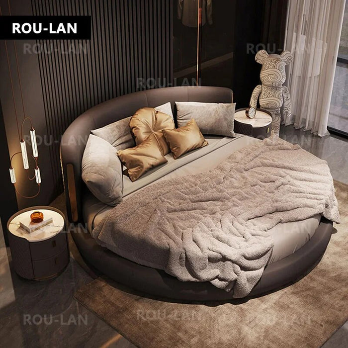 Light Luxury Couples Round Bed Villa Master Bedroom Double Bed High-End Atmosphere Luxury Leather Bed