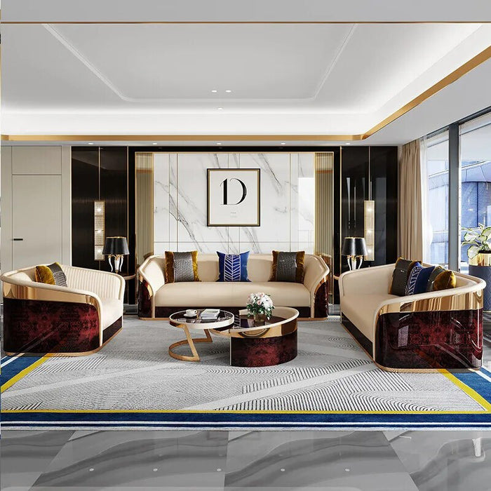 Modern Luxury Leather with Wooden Sofa Set, Fashion 2/3/4 Seater Sofa, Leather Couch for Living Room Accept Customzied Color