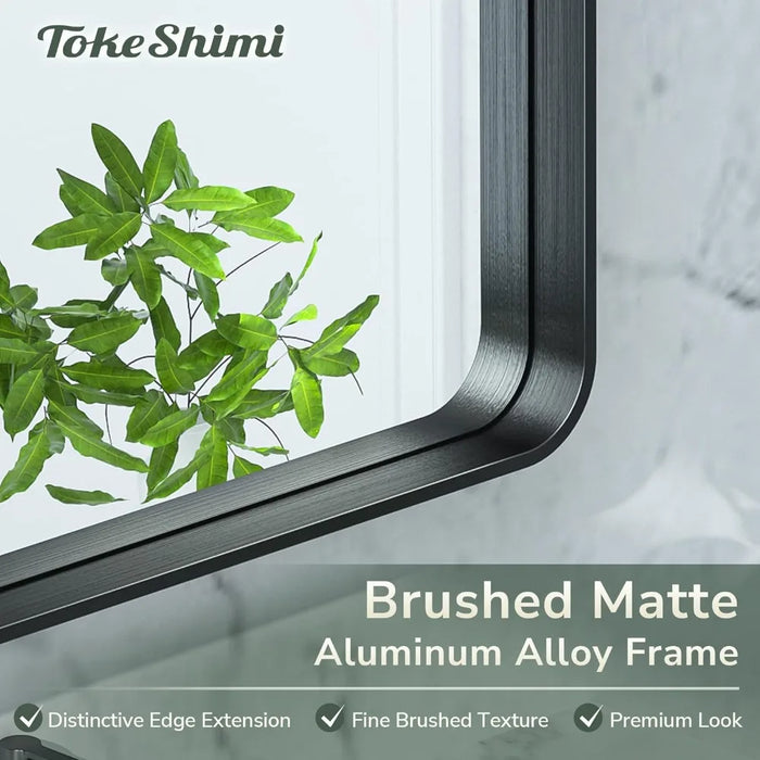 TokeShimi 48x40 Inch Wall Mirror Black Bathroom Vanity Mirror with Metal Frame Aluminum Alloy Soft Rounded Corner for Modern