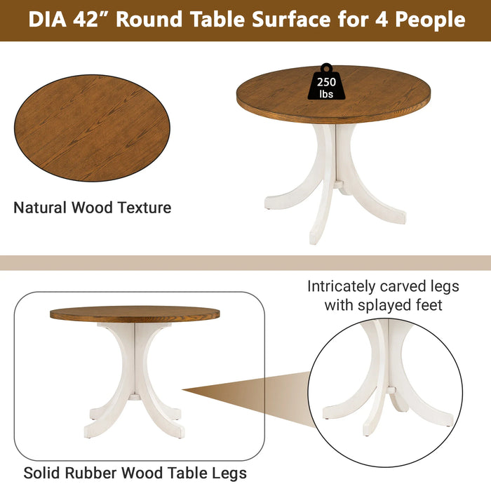 Solid Wood 5-Piece Round Dining Table Set, Kitchen Table Set with Upholstered Chairs for Small Places, Walnut Table+