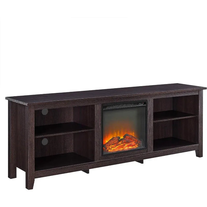 Walker Edison Wren Classic 4 Cubby Fireplace TV Stand for TVs up to 80 Inches, 70 Inch, Espresso, TV Mount Stands