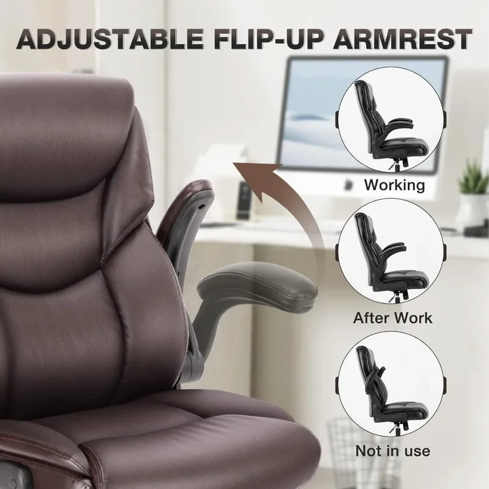 Office Chair,High back ergonomic executive chair,PU leather flip arm computer chair,Rolling chair with wheels