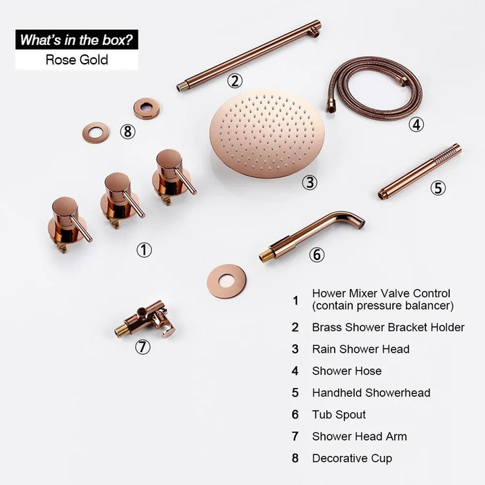 Rose Gold Shower Faucet Bathtub Faucet Set Bath Mixer Tap Bathroom Rainfall Head Shower Hot And Cold Kit In 3 Ways Shower System
