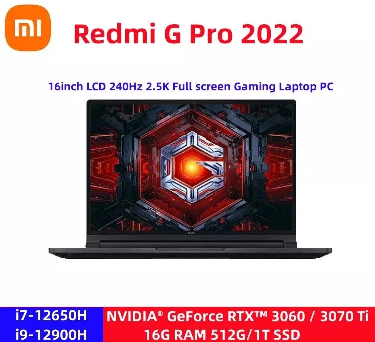 Xiaomi Redmi G Pro Gaming Book Laptop 2022 Intel Core i9-12900H/i7-12650H 16G DDR5+512G SSD RTX3060/RTX3070Ti GPU 240Hz Notebook