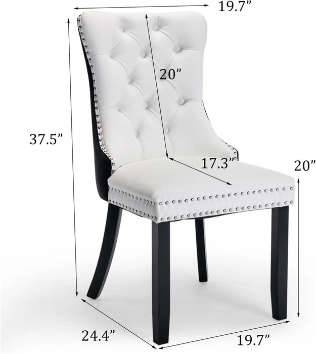 Leather Dining Chairs Set of 4, Tall Back Side Chair, Modern Upholstered Side Chair with Button Back Ring