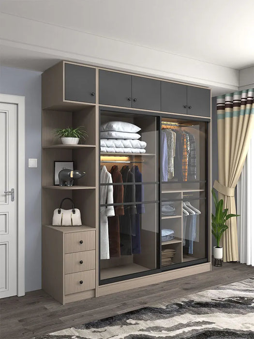 Sliding door modern two-door locker sub-bedroom sliding door multifunctional wardrobe