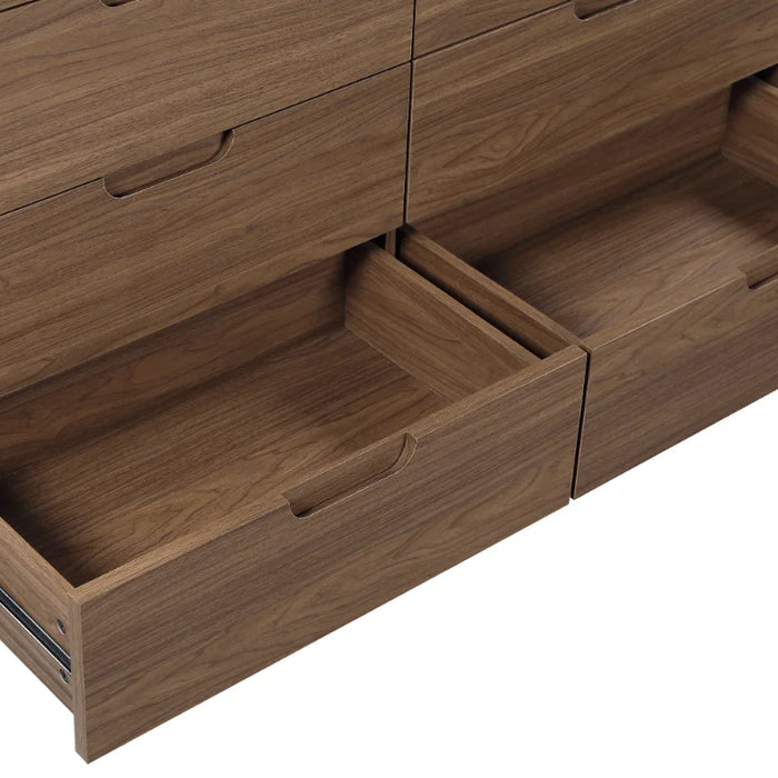 Modern 6 Drawer Wood Dresser, Bedroom, For all ages, Brown Walnut