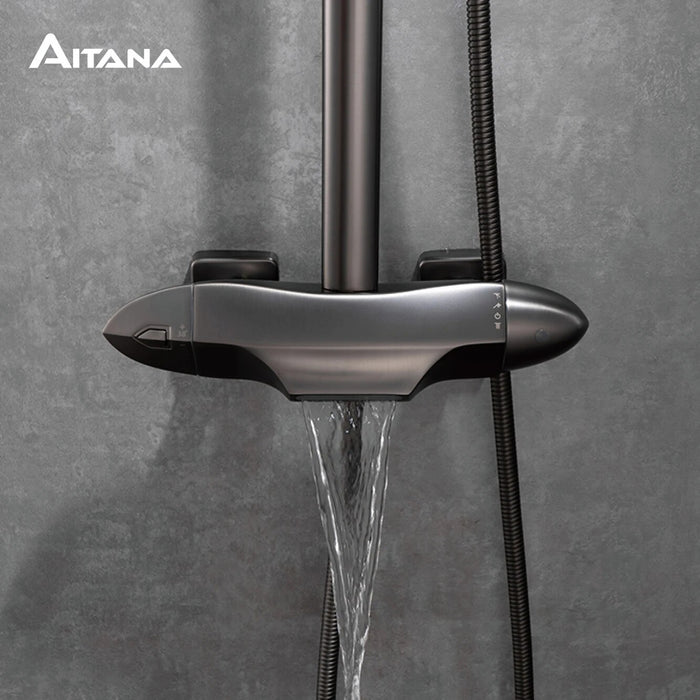 Luxury golden brass shower system with constant temperature design, dual control of cold and hot, 3-function bathroom faucet