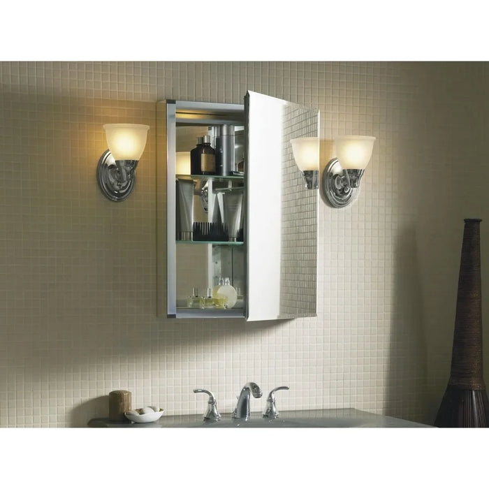 20" W x 26" H Single-Door Bathroom Cabinet with Mirror, Recessed or Surface Mount Bathroom Wall Cabinet, Beveled Edges,Silver