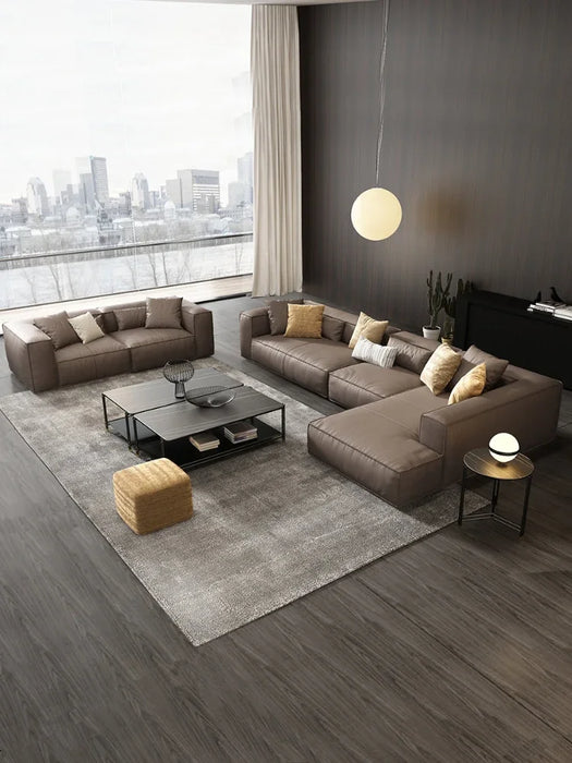 Tofu Block Leather Sofa U-Shaped Corner Combination Affordable Luxury Style Living Room
