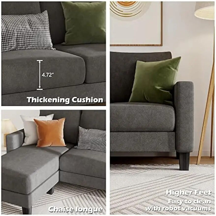 YESHOMY Convertible Sectional 3 L-Shaped Couch Soft Seat with Modern Linen Fabric, Small Space Sofas for Living Room