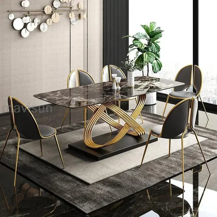 Rectangle Dining Table With Stainless Steel Base Black White Tabletop For 6 People Luxury Marble Kitchen Table Home Furniture
