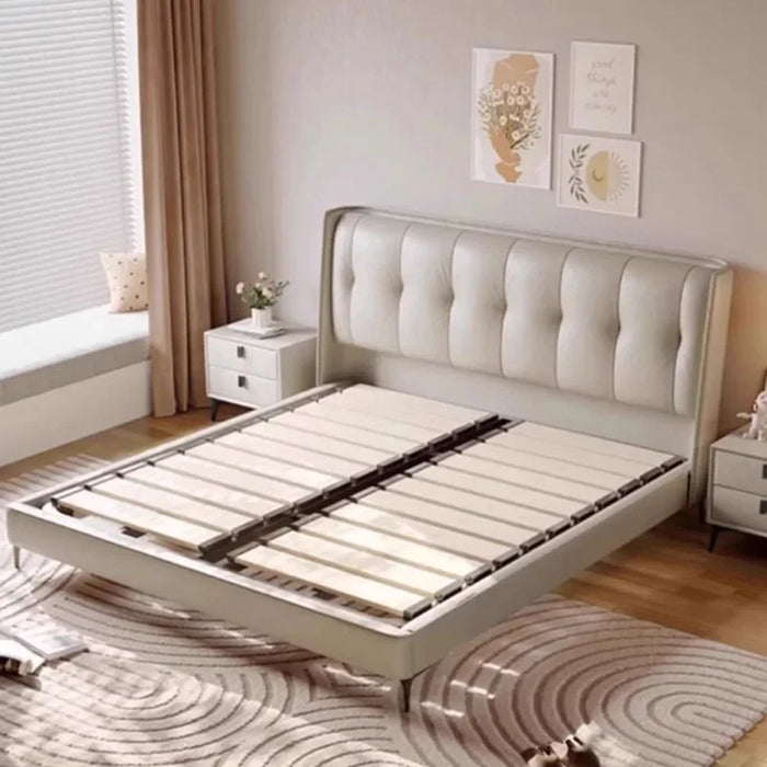 Luxury Aesthetic Double Bed King Size Minimalist Modern Salon Double Bed Wood Genuine Leather Cama Matrimonial Bedroom Furniture