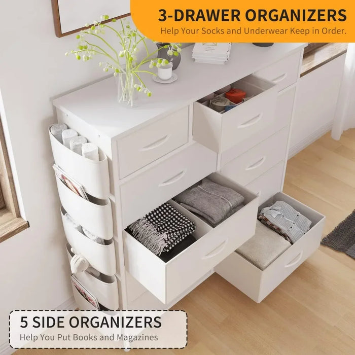 Steel Frame Vanity Desk Hooks Dressing Table Fabric Storage Drawer Toiletries Dresser for Bedroom With 11 Drawer Furnitures Home