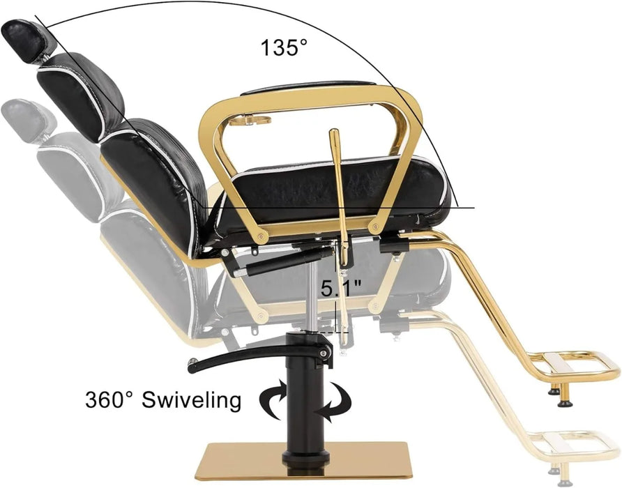 BarberPub Vintage Barber Chair Metal Hydraulic Recline Beauty Spa Salon Styling Equipment 3078 (Gold)