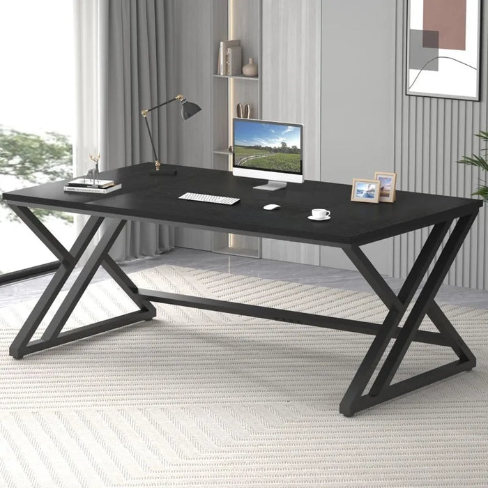 Computer Desk, Large Industrial Pc Study Home Office Desk, Long Modern Wood Gaming Work Writing Desk for 2 Person