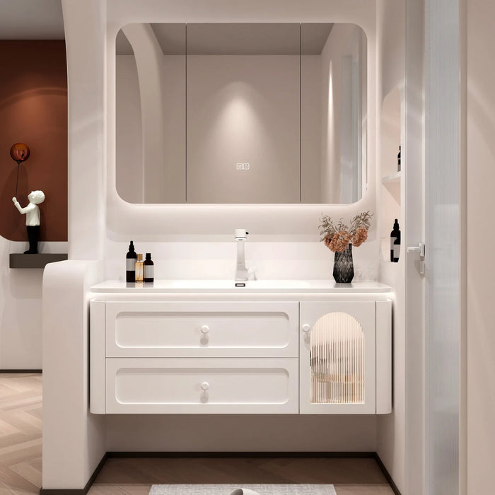 European Simple Oak Bathroom Cabinet Set Integrated Washbasin Smart Mirror Bathroom Sink Vanity Cabinet Bathroom Furniture