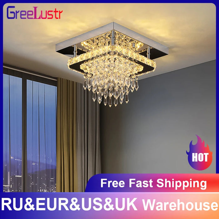 Crystal LED Ceiling Lamps K9 Living Room Stainless Steel Chandelier Luminaire For Hallway Aisle Plafon Lustres Lighting Fixtures