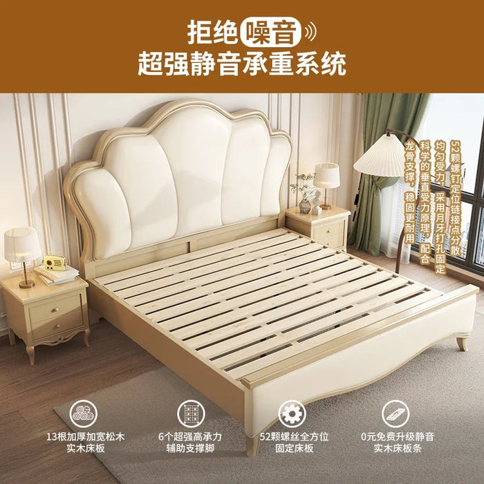American Light Luxury Modern Simple Twin Master Bedroom French Cream Style Princess Bed Petal Bed