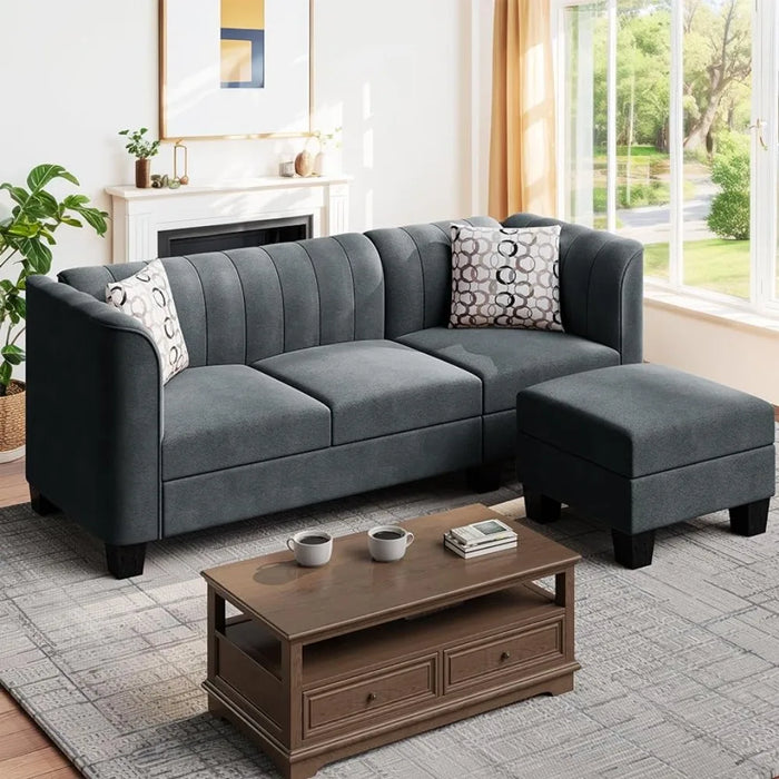 Shintenchi Upgraded Convertible Sectional Sofa Couch, 3 Seat L Shaped Sofa with High Armrest Linen Mid Centurye (Dark Grey)