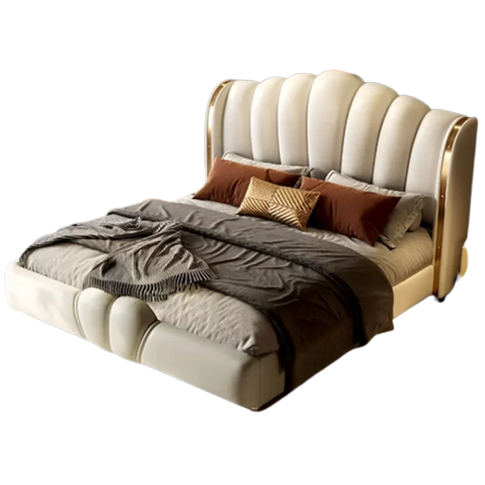 Nordic Unique Aesthetic Bed King Size Cheap Cute Modern Queen Bed White Faux Leather Camas Matrimonial Bedroom Furniture