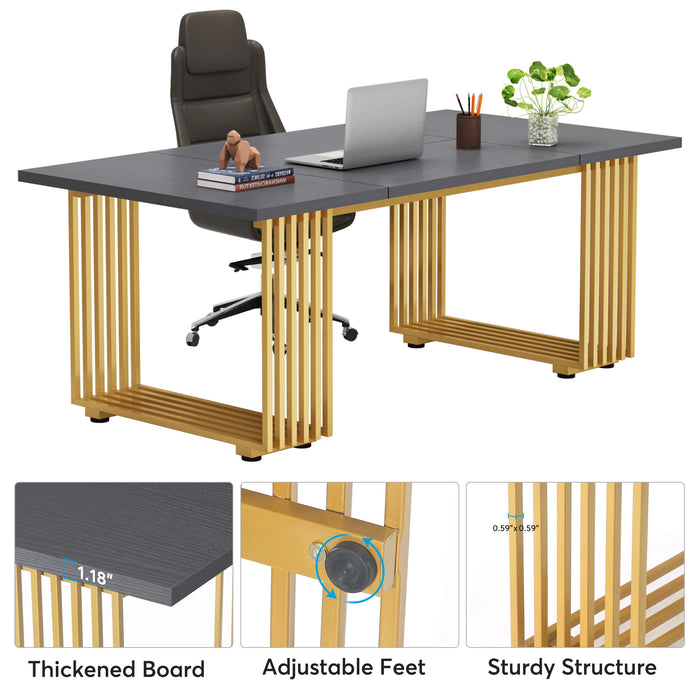 Tribesigns 70.9" Modern Executive Desk, Wood Office Desk, Grey Simple Computer Desk with Gold Metal Legs