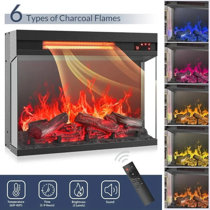 68" TV Stand with 23" Electric Fireplace, Entertainment Center for TVs Up to 75", Glass Door Storage Cabinet