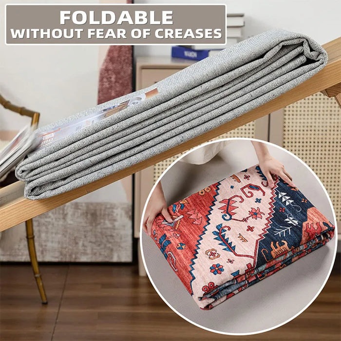 Bohemian Carpet for Living Room Decoration Navy Blue Ethnic Rug Bedroom Bedside Area Rugs Machine Washable Non-slip Floor Mat