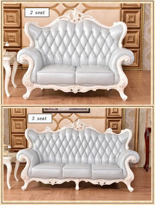 Baroque Style Wood Frame Classic Sofa Baby Blue Princess Antique Sofa Set Leather Fabric Hand Carved Rococo Sectionals sofa