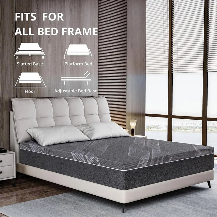 Bamboo-Charcoal Queen Memory Foam Mattress 12 Inch, Liquid Gel Mattress for Cool Sleep and Relieve Pressure,