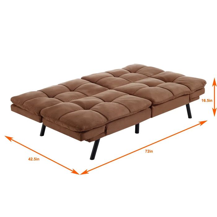 2023 New Mainstays Memory Foam Futon, Camel Faux Suede Fabric Camel