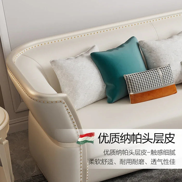 American light luxury leather solid wood sofa combination living room size high-end villa three person luxury furniture