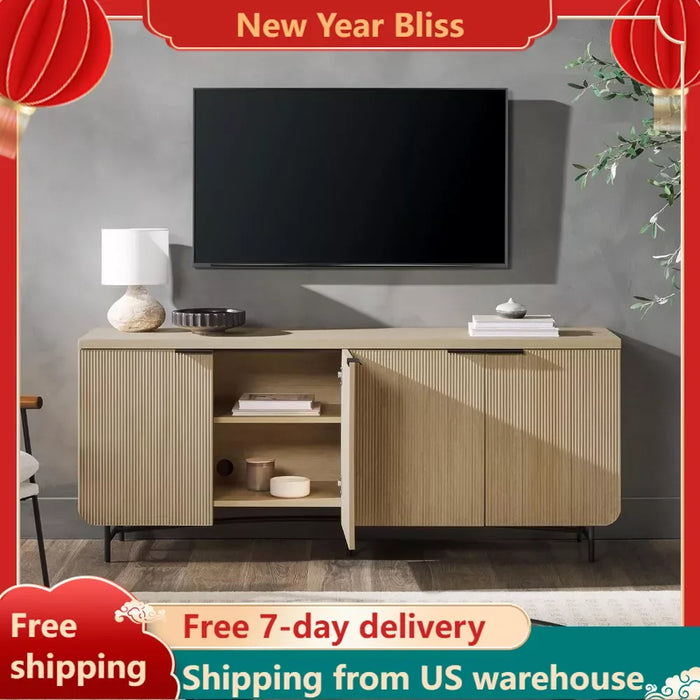 Scandinavian Grooved 4-Door Sideboard Tv Stand Living Room Furniture 69 Inch Free Shipping Television Stands Cabinet Home