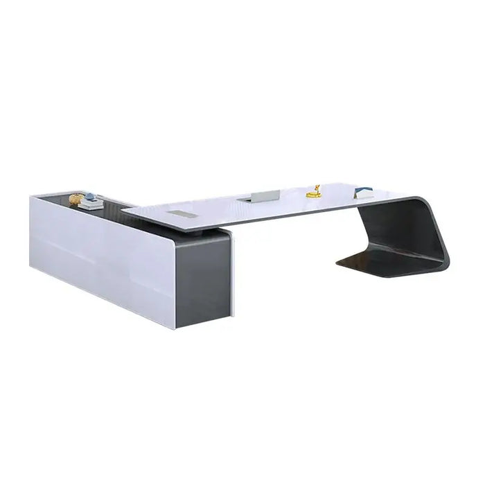 L-Shaped Right Hand Modern White Office Desk with Storage