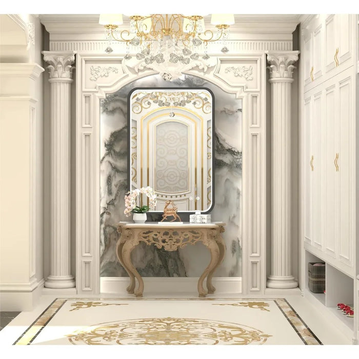 Bathroom mirror, black metal frame LED makeup mirror, wall mounted anti fog adjustable bathroom lighting makeup mirror