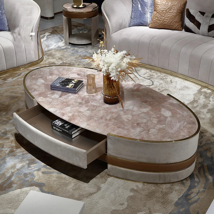 Designer furniture customized Italian light luxury high-end villa large four-seat leather sofa combination