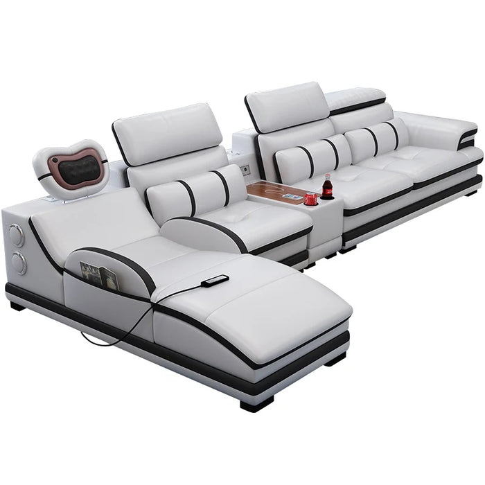 Multifunctional massage combined living room small apartment modern corner leather sofa