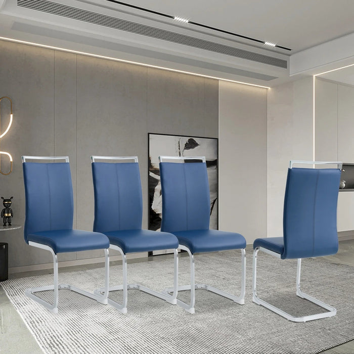 5 Pcs Glass Dining Room Set, 4 Blue Dining Chairs, 1 Dining Table