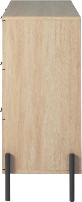 Modern 6 Chest with Reeded Drawer Fronts, 56 Inch, Coastal Oak