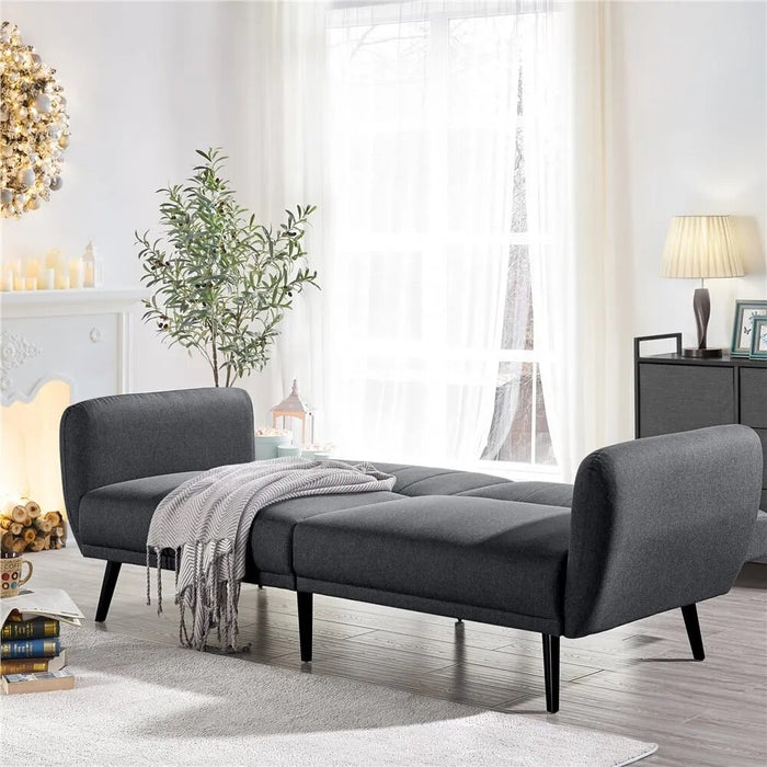 Alden Design Fabric Convertible Ribbed Futon Sofa Bed, Gray, Living Room Furniture, Sofa Bed
