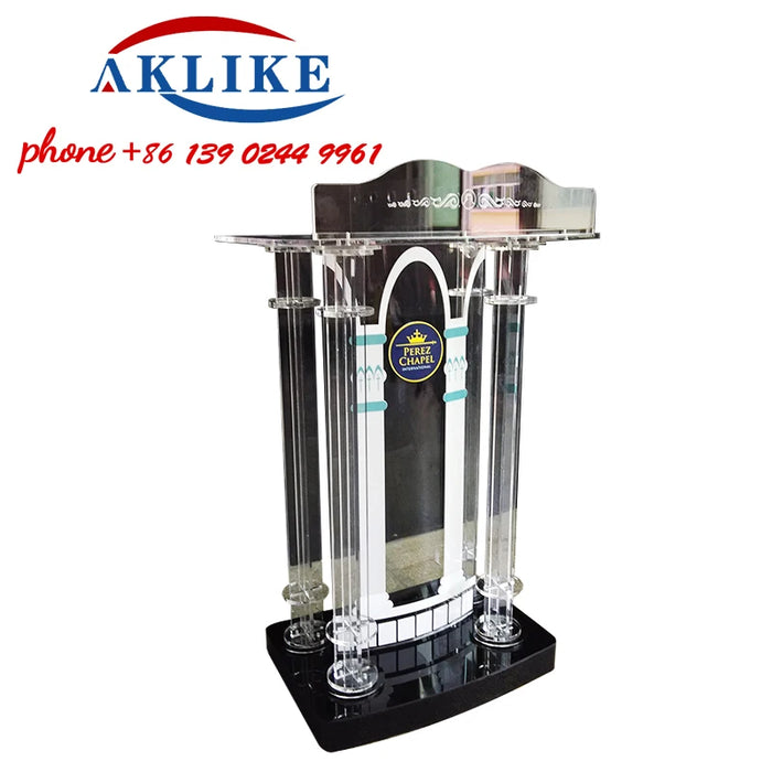 2024 Modern Pulpit Design Acrylic Lectern With Speaker Clear Plastic Pulpit Bible Top Table Outdoor Wedding Lectern