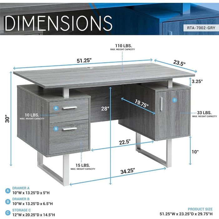 Modern Office Desk With Storage Gray Freight Free Reading Computer Furniture