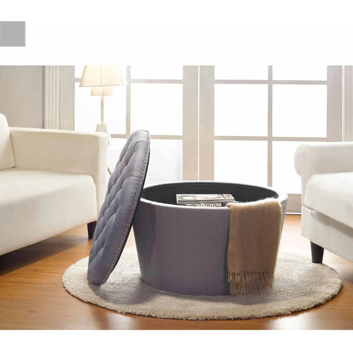 Better Homes and Gardens Round Tufted Storage Ottoman with Nailheads Gray  Sofa Couch  Muebles  Home Furniture