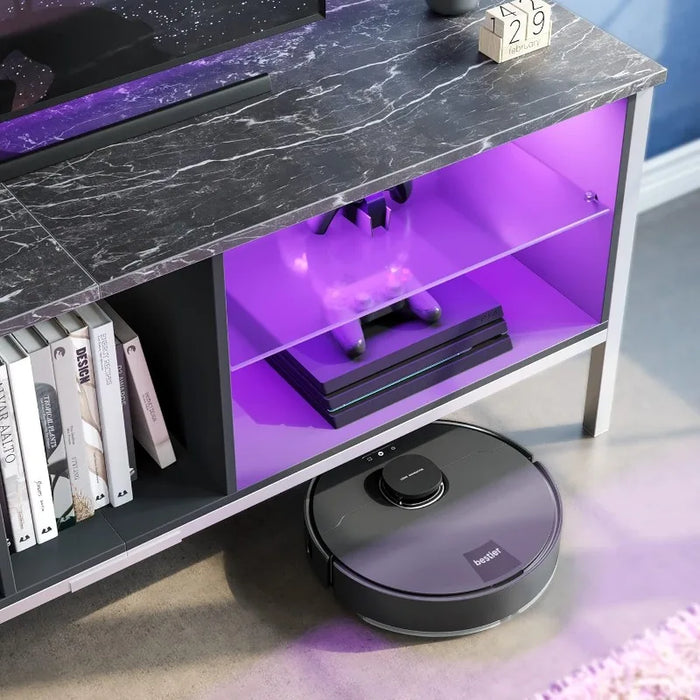 Bestier TV Stand for 70 inch TV, Modern Marble Gaming Entertainment Center with LED Lights, Wood TV Stand with